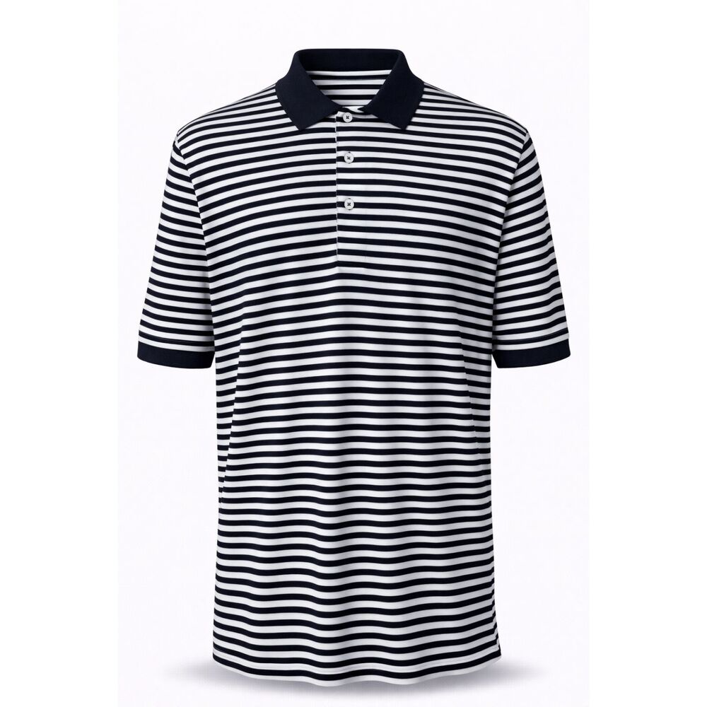 Masters Collection Golf Polo Shirt Size L Blue White Striped Mercerized Cotton